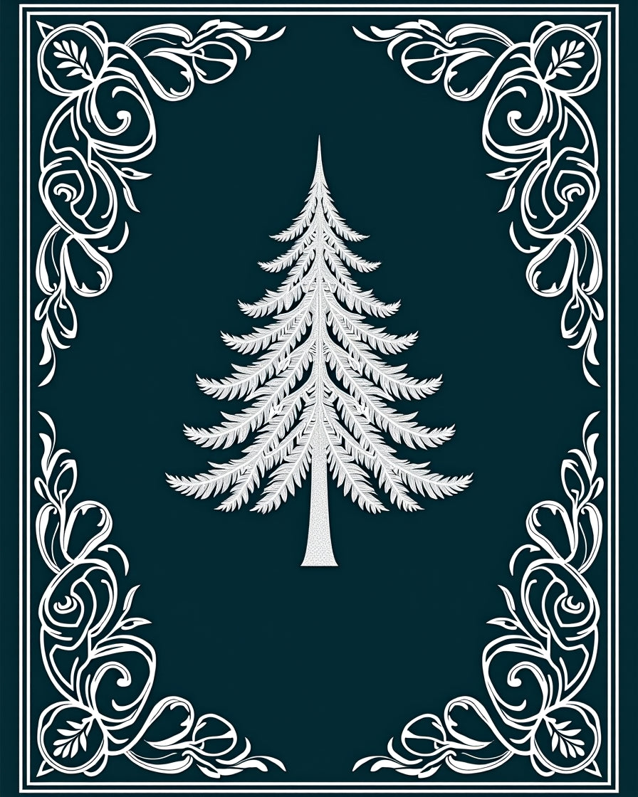 White Feathery Fir Tree Border Rug