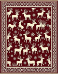 Crimson And Cream Reindeer Snowflakes Rug