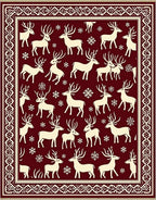 Crimson And Cream Reindeer Snowflakes Rug