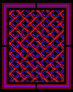 Dramatic Red Blue Intersecting Squares Rug