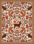 Brown White Deer Floral Forest Medallion Rug