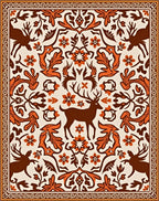 Brown White Deer Floral Forest Medallion Rug