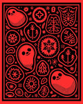 Bold Red Folk Art Creatures Rug