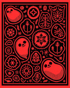 Bold Red Folk Art Creatures Rug
