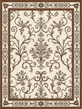 Brown Scrollwork Floral Filigree Frame Rug
