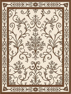 Brown Scrollwork Floral Filigree Frame Rug