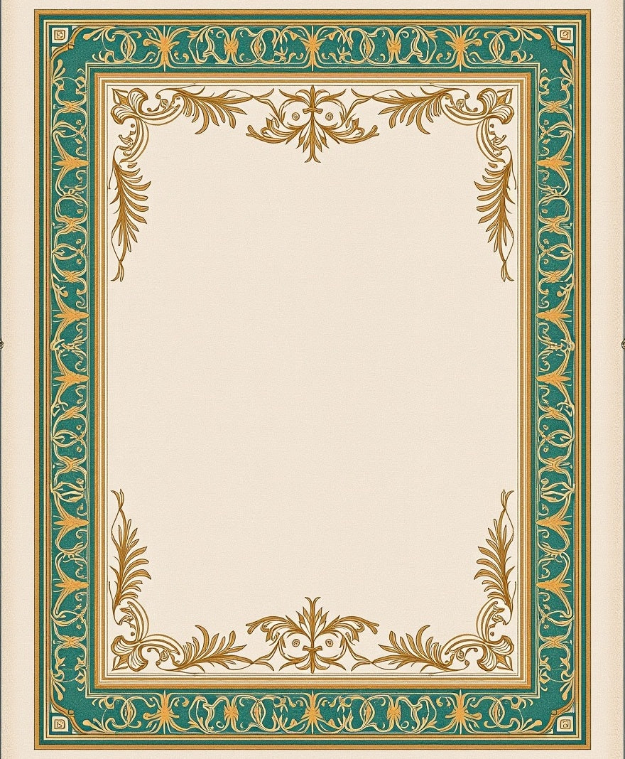 Ornate Teal and Gold Leaf Frame Rug