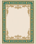 Ornate Teal and Gold Leaf Frame Rug