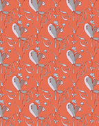 Coral Gray Whimsical Floral Swirls Rug
