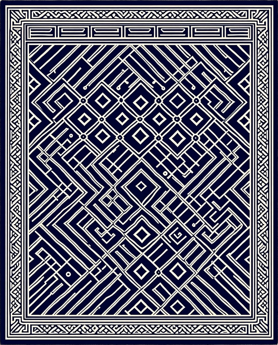 Navy Geometric Maze Delight Rug