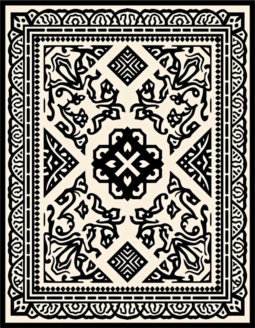 Black Ivory Intricate Border Medallion Rug