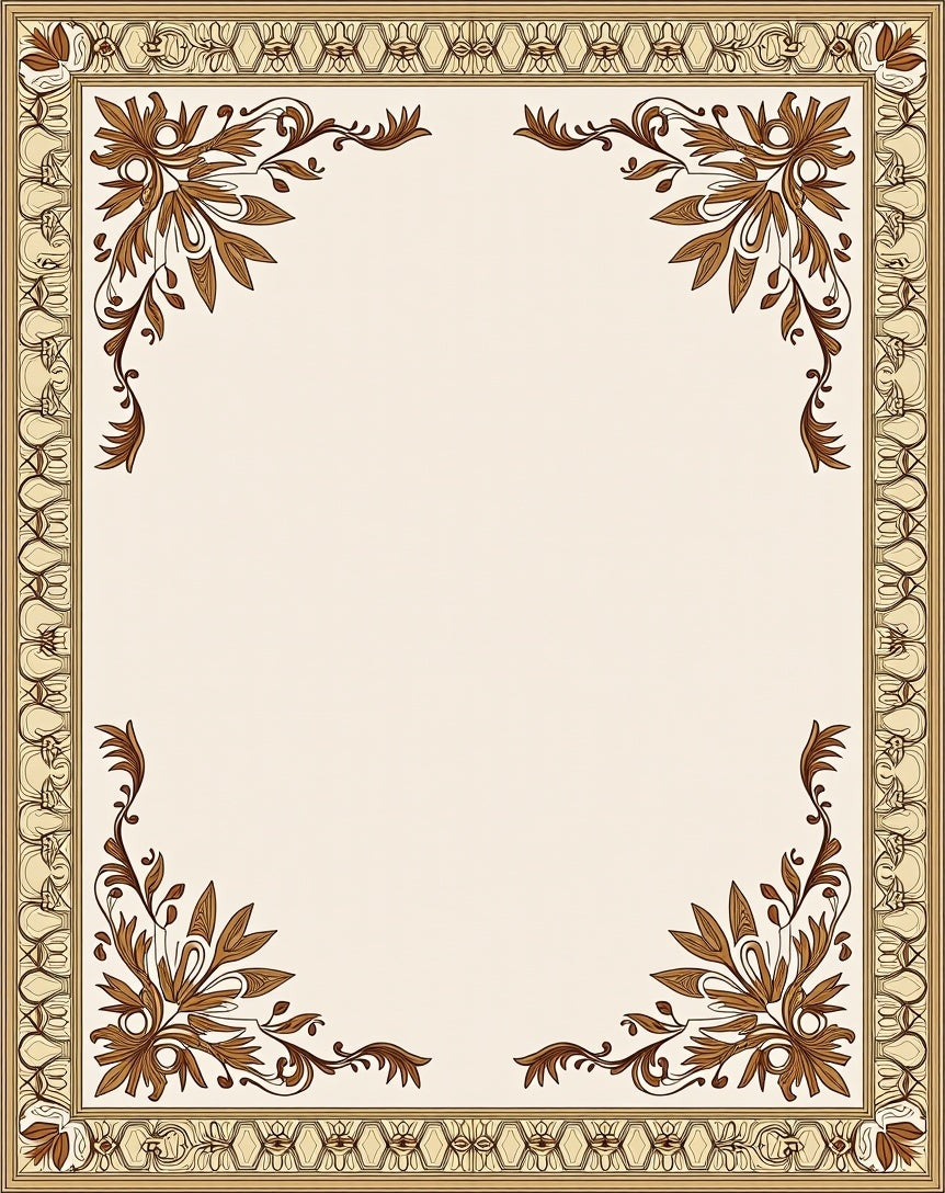 Elegant Brown Floral Scrollwork Border Rug