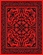 Crimson Black Floral Medallion Border Rug