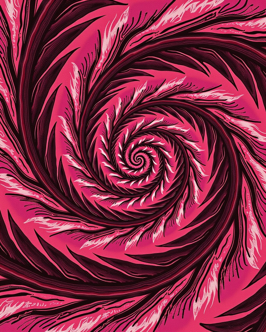 Vibrant Pink Feathered Spiral Swirl Rug