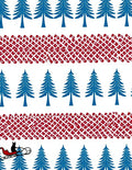 Blue Evergreen Trees Red Border Cat Sleigh Rug