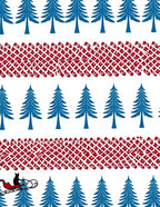 Blue Evergreen Trees Red Border Cat Sleigh Rug