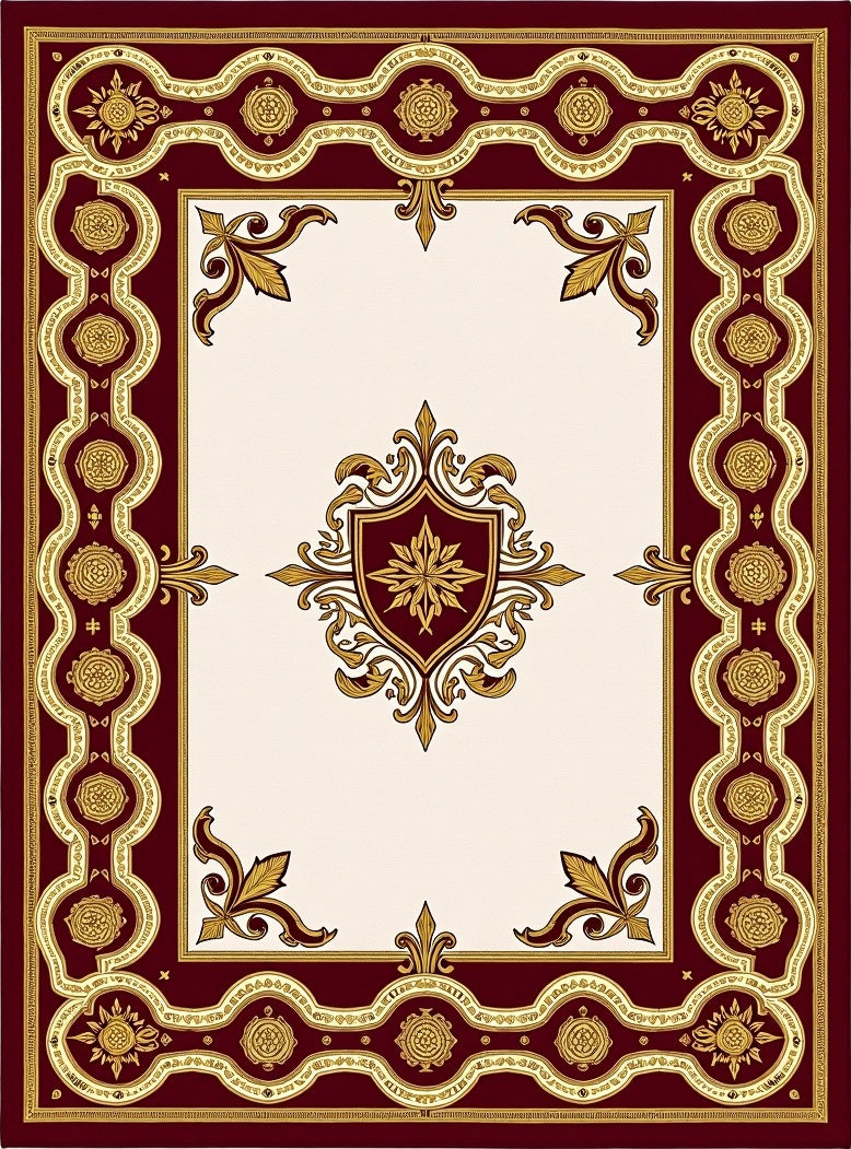 Rich Burgundy Gold Crested Medallion Rug