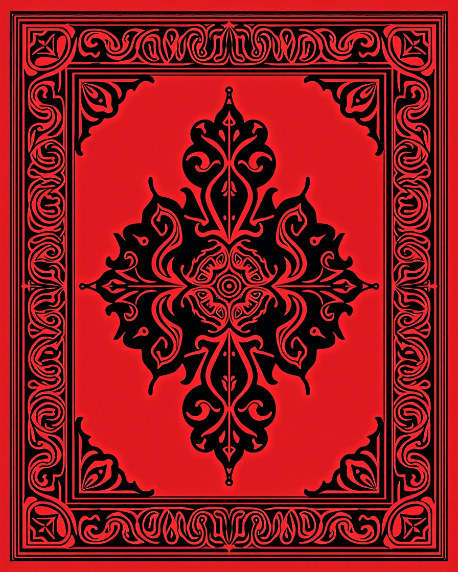 Bold Red Black Ornate Medallion Rug