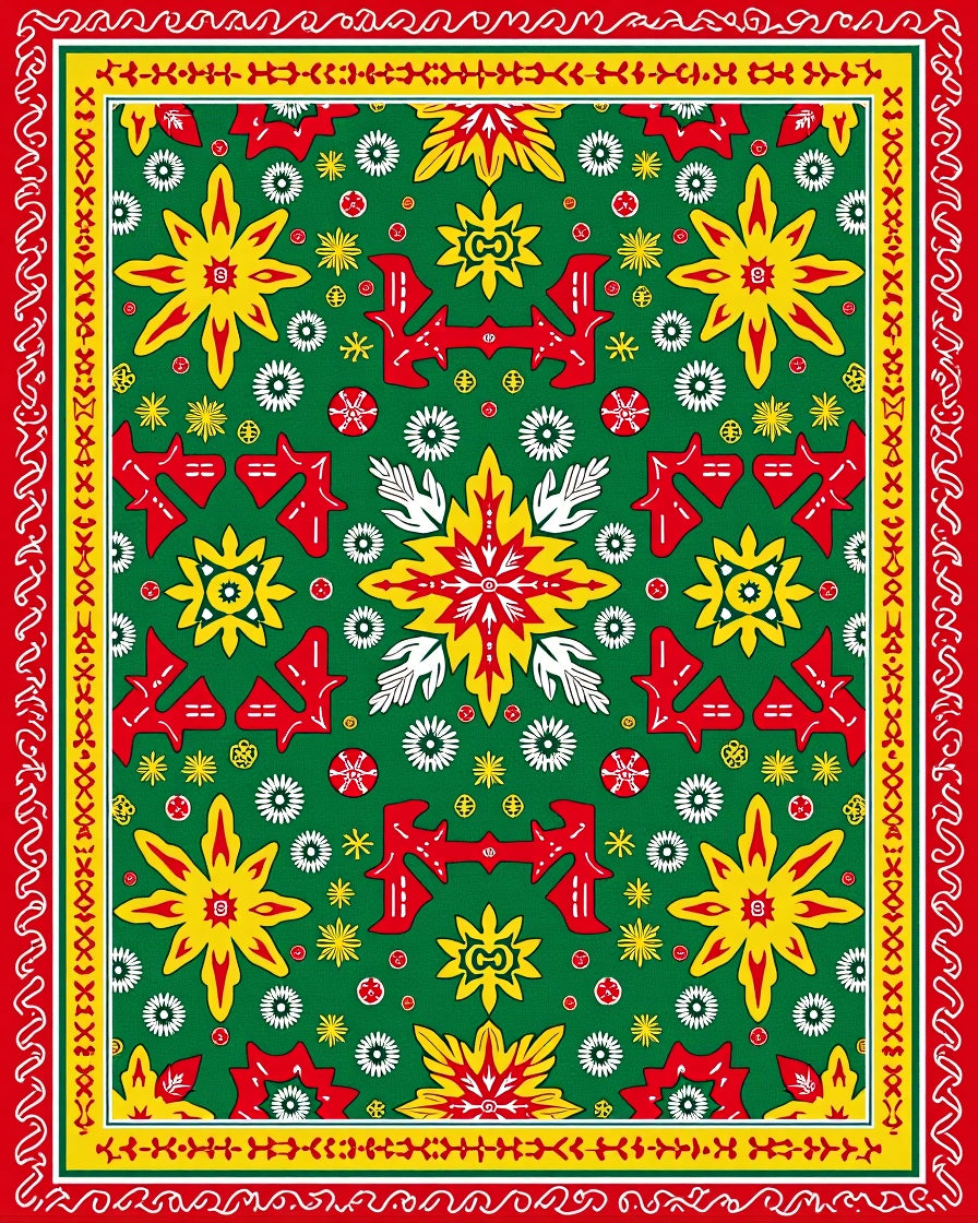 Bold Red Yellow Floral Burst Rug