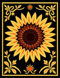 Black Yellow Sunflower Floral Medallion Rug