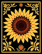 Black Yellow Sunflower Floral Medallion Rug