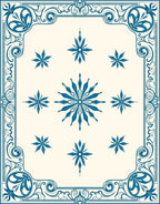 Deep Blue Starburst Floral Frame Rug