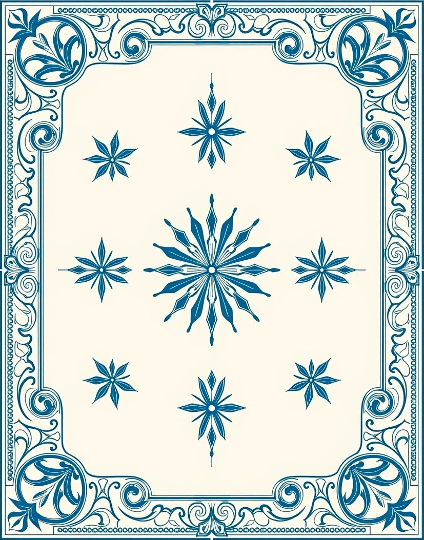 Deep Blue Starburst Floral Frame Rug