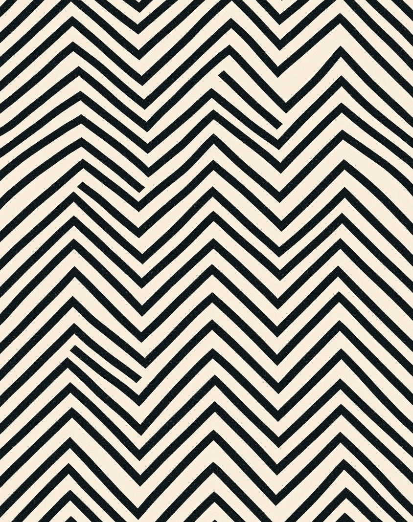 Black Cream Modern Geometric Chevron Rug