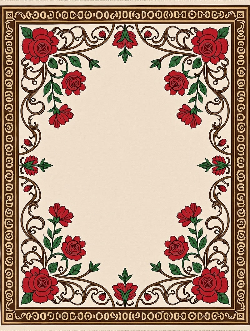 Red Rose Vine Border Cream Rug