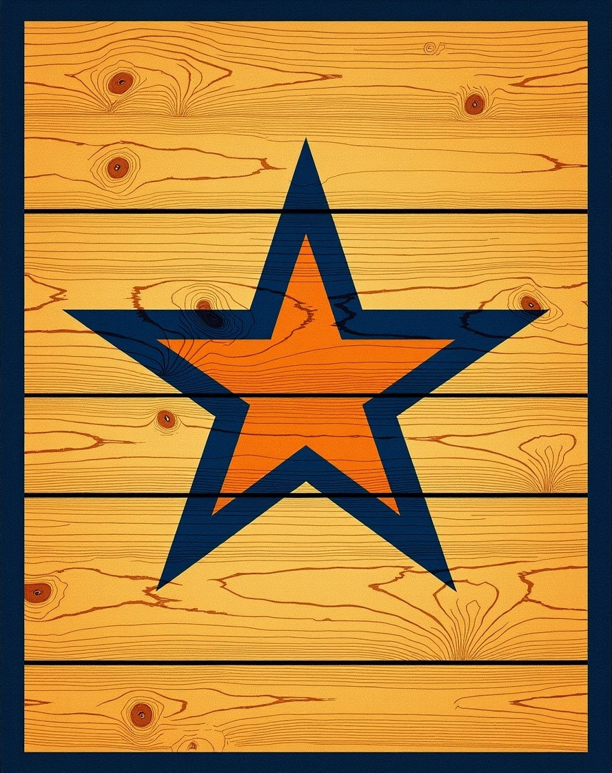 Rustic Orange Star Wood Plank Rug