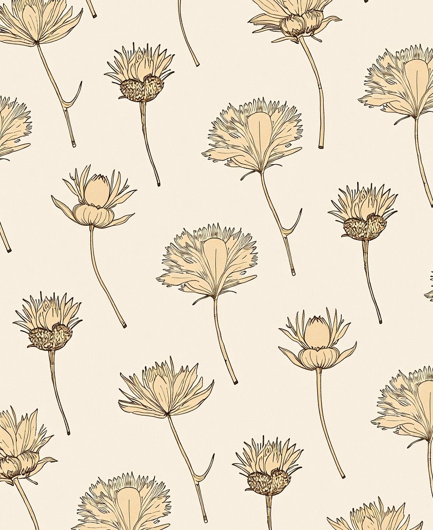 Tan Wildflower Line Art Rug