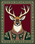 Regal Stag In Ornate Crimson Border Rug