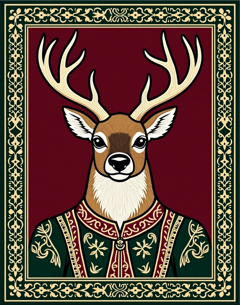 Regal Stag In Ornate Crimson Border Rug