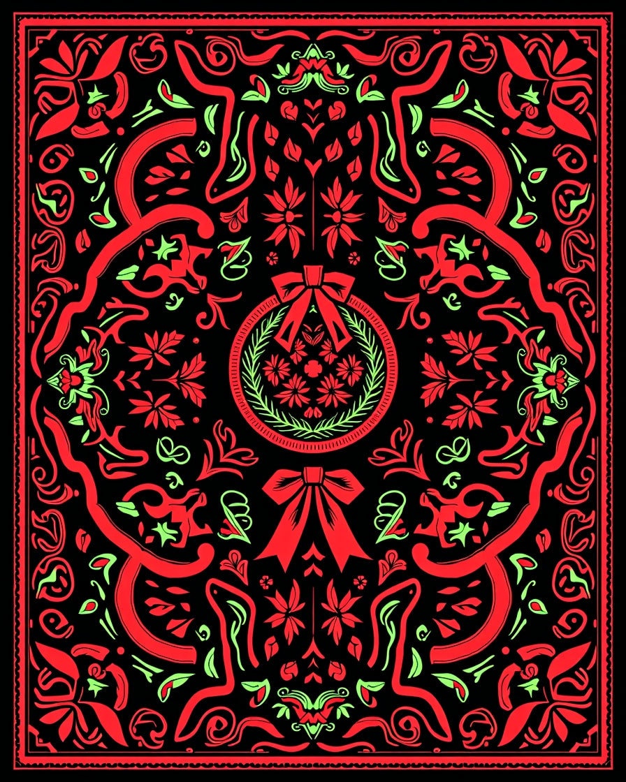 Bold Red Floral Wreath Swirl Rug