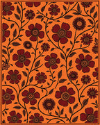 Deep Orange Floral Vine Runner Rug
