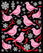 Pink Birds Red Ribbons Snowflakes Rug