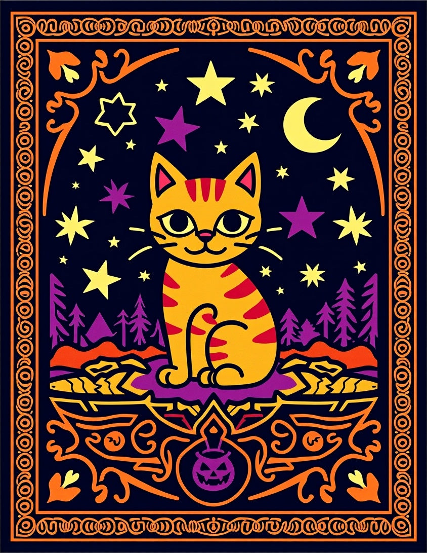 Whimsical Orange Cat Night Sky Rug