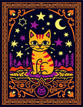 Whimsical Orange Cat Night Sky Rug