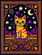 Whimsical Orange Cat Night Sky Rug
