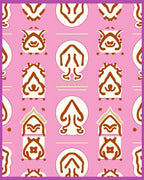 Pink Cream Brown Folk Art Figures Rug