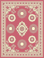 Rose Pink Floral Medallion Frame Rug