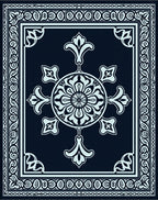 Deep Navy Floral Medallion Border Rug