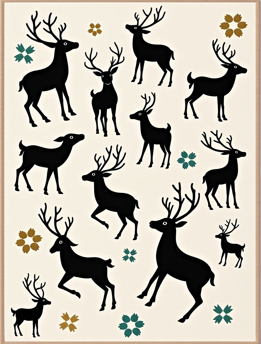 Whimsical Black Deer Meadow Collection Rug
