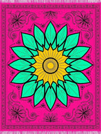 Vibrant Pink Teal Sunflower Medallion Rug
