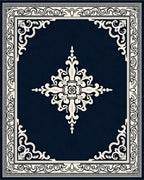 Cream Floral Medallion Navy Border Rug