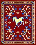 Crimson Yellow Blue Horse Border Rug