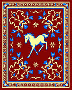 Crimson Yellow Blue Horse Border Rug