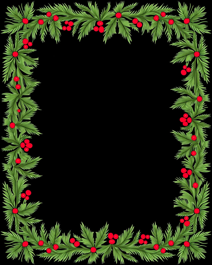 Festive Green Foliage Red Berry Border Rug
