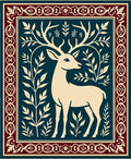 Cream Deer With Burgundy Floral Border Rug