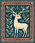 Cream Deer With Burgundy Floral Border Rug